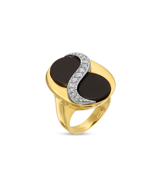 Onyx & Diamond Swirl Ring in 18k Gold