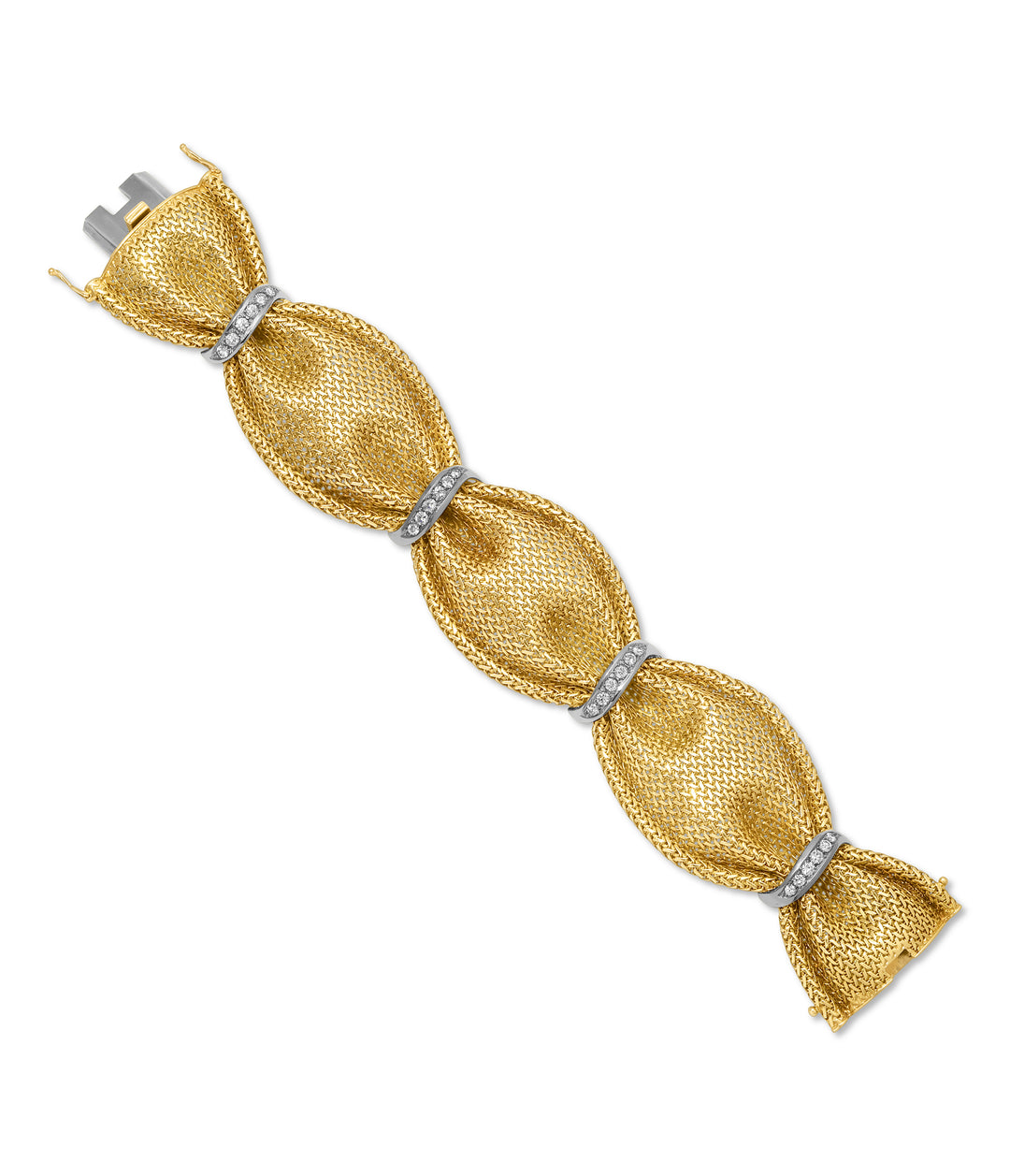 Pinch Bow Woven Diamond Bracelet in 18k Gold