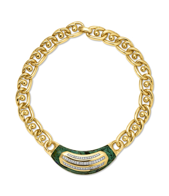 David Webb Azurmalachite and Diamond Necklace in 18k Gold