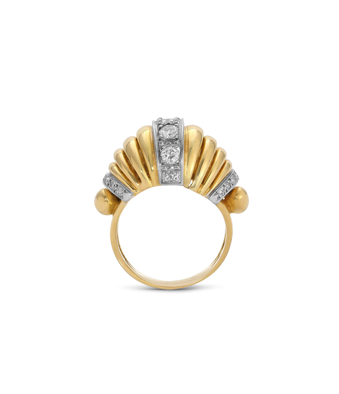 Scalloped Diamond Bombe Ring in 18K Gold