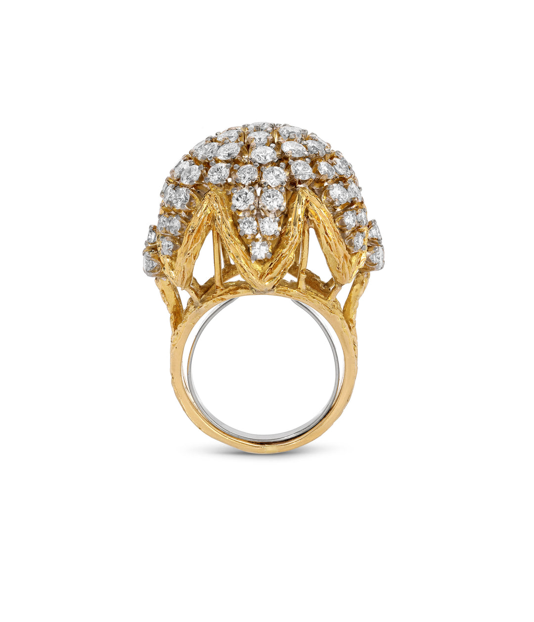 Diamond Bombe Ring in 18K Textured Gold