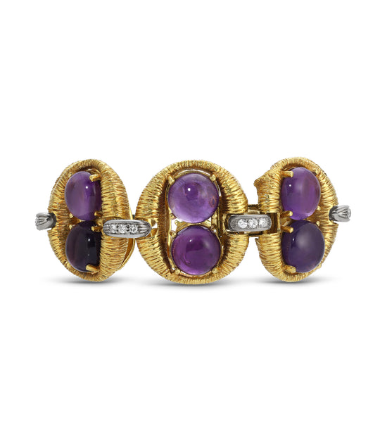 Cabochon Amethyst and Diamond Bracelet in 18K Bi-Color Gold