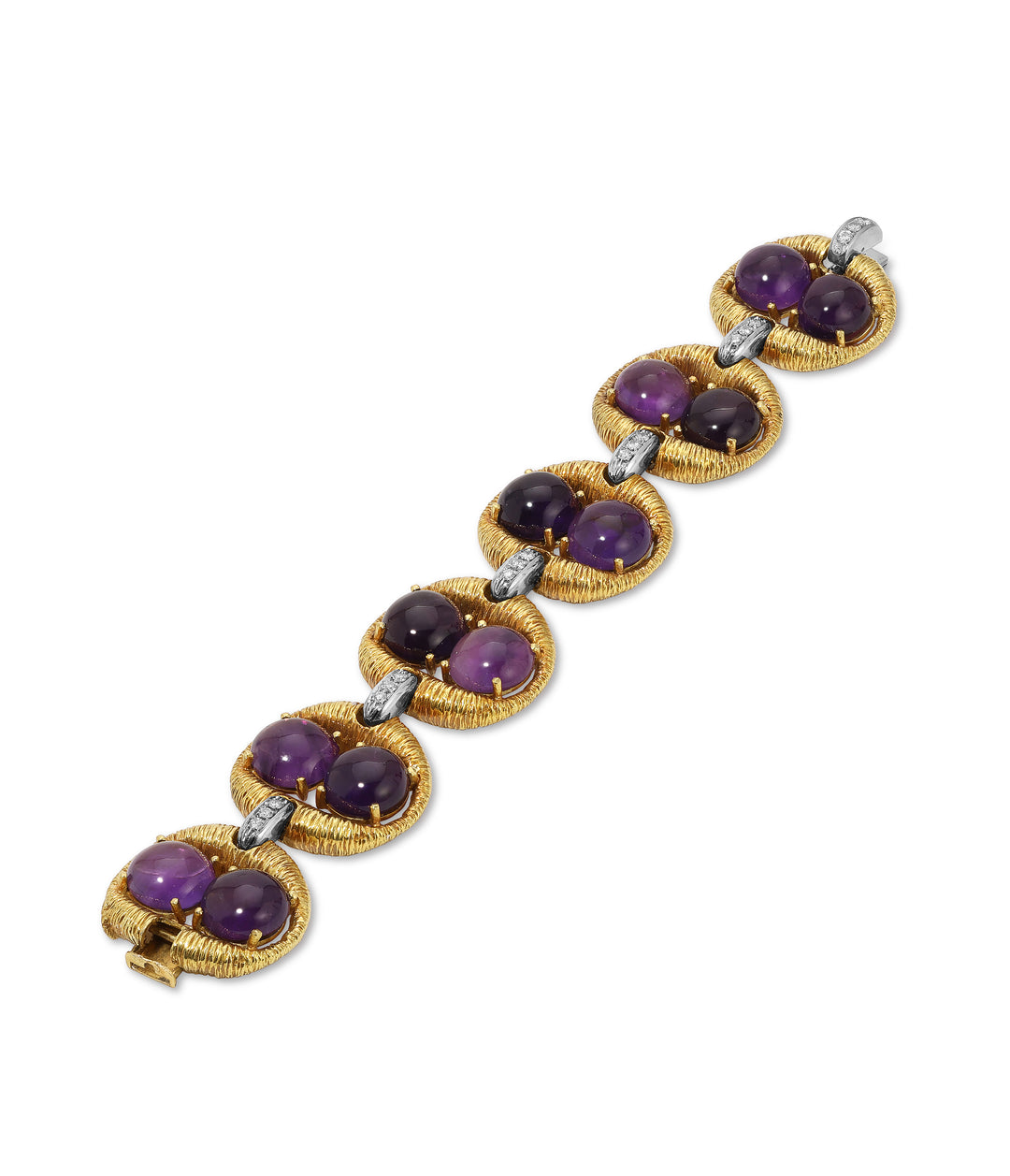 Cabochon Amethyst and Diamond Bracelet in 18K Bi-Color Gold