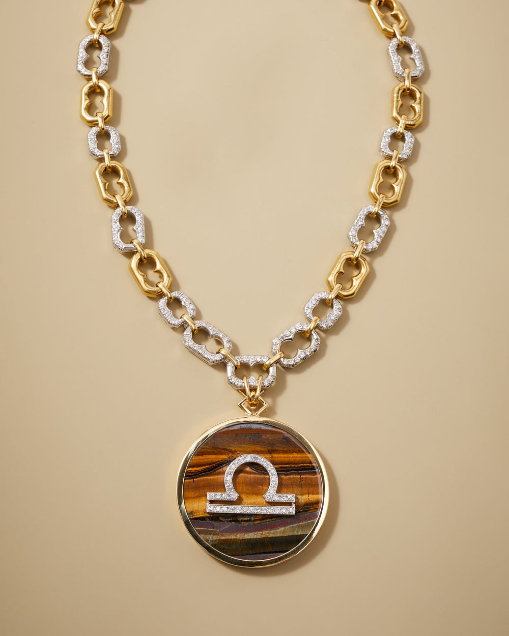 Diamond and Tiger's Eye Zodiac Pendant in 18k Gold