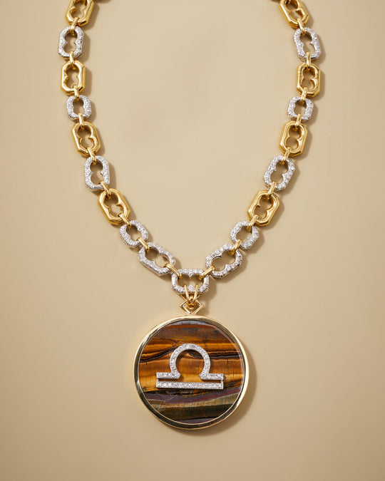 Diamond and Tiger's Eye Zodiac Pendant in 18k Gold