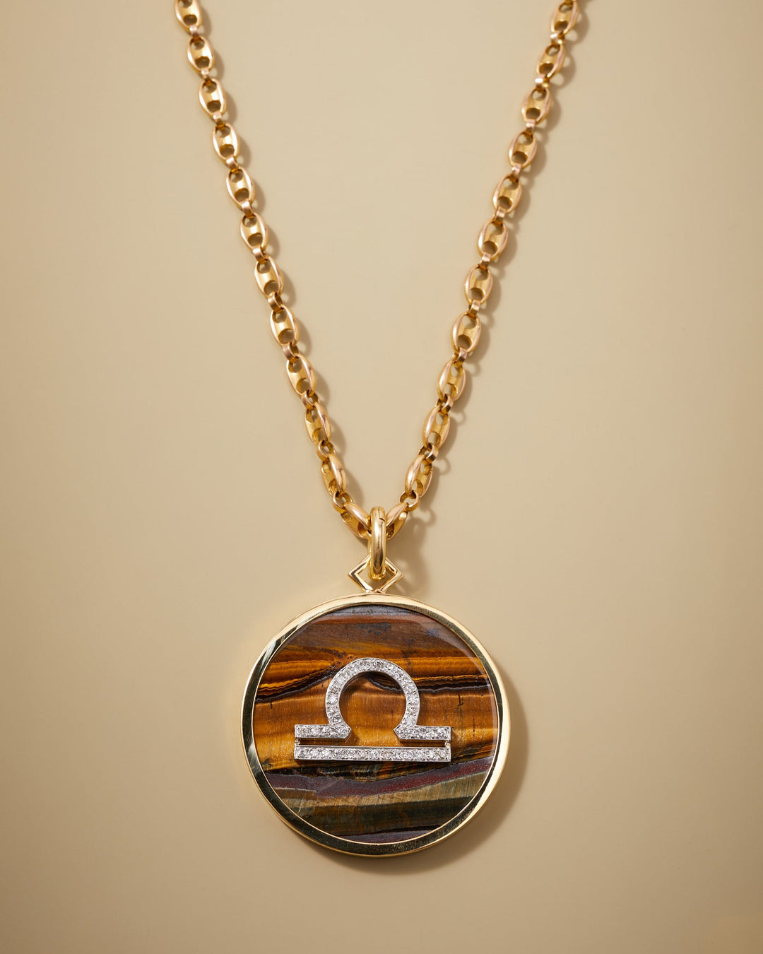 Diamond and Tiger's Eye Zodiac Pendant in 18k Gold