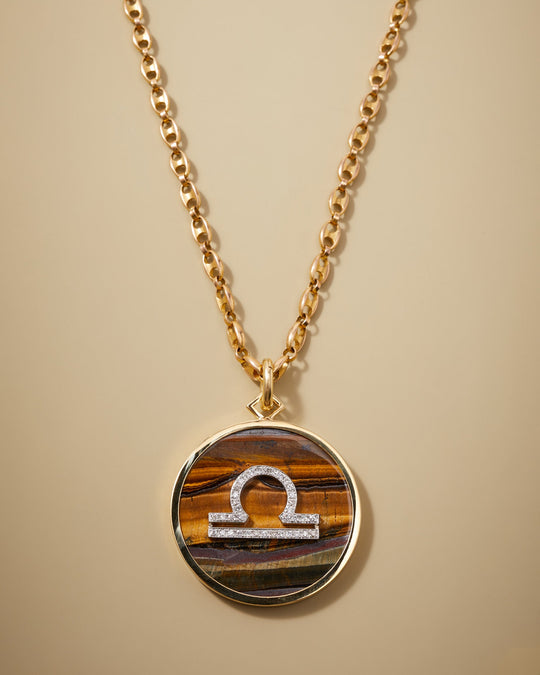 Diamond and Tiger's Eye Zodiac Pendant in 18k Gold