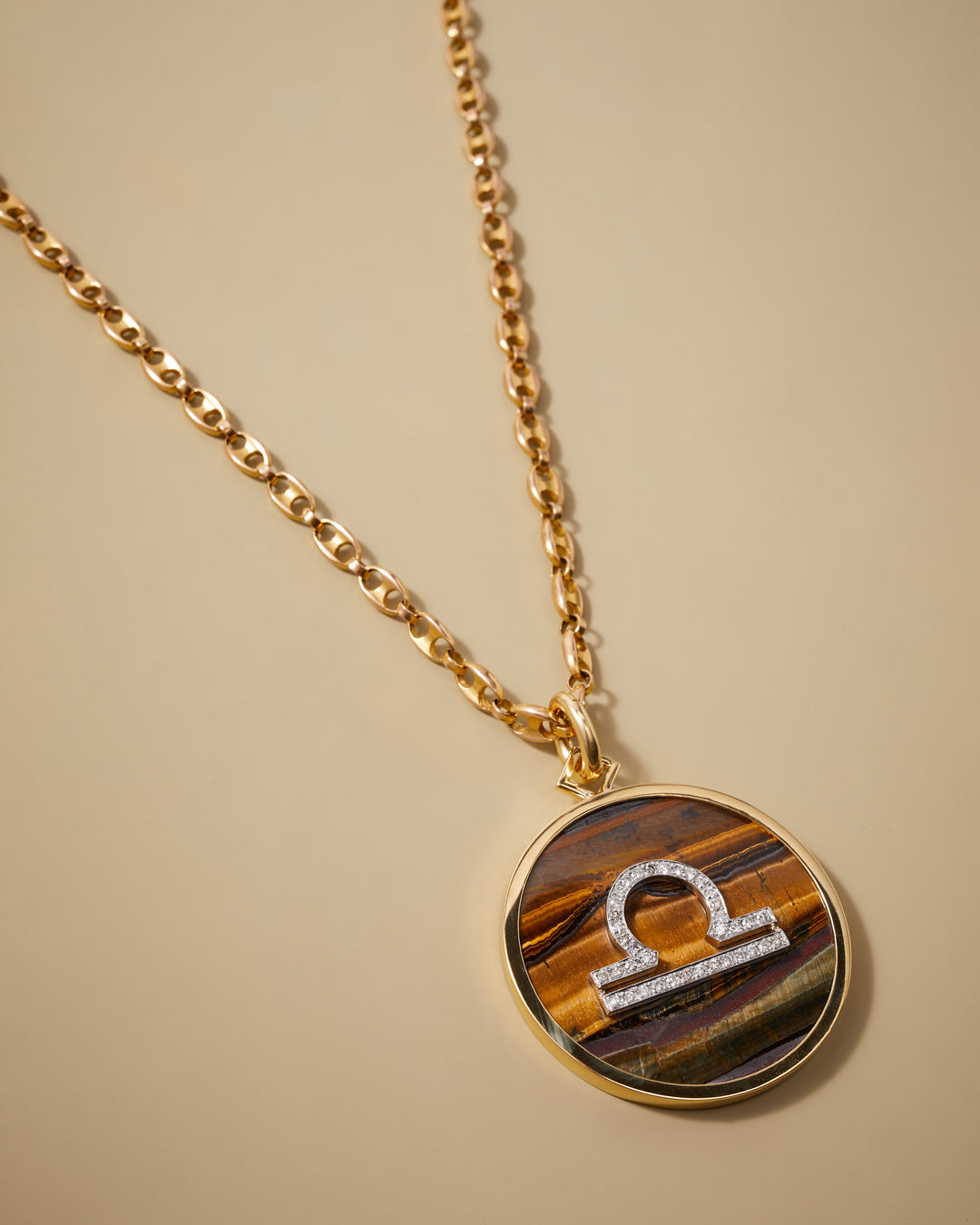 Diamond and Tiger's Eye Zodiac Pendant in 18k Gold