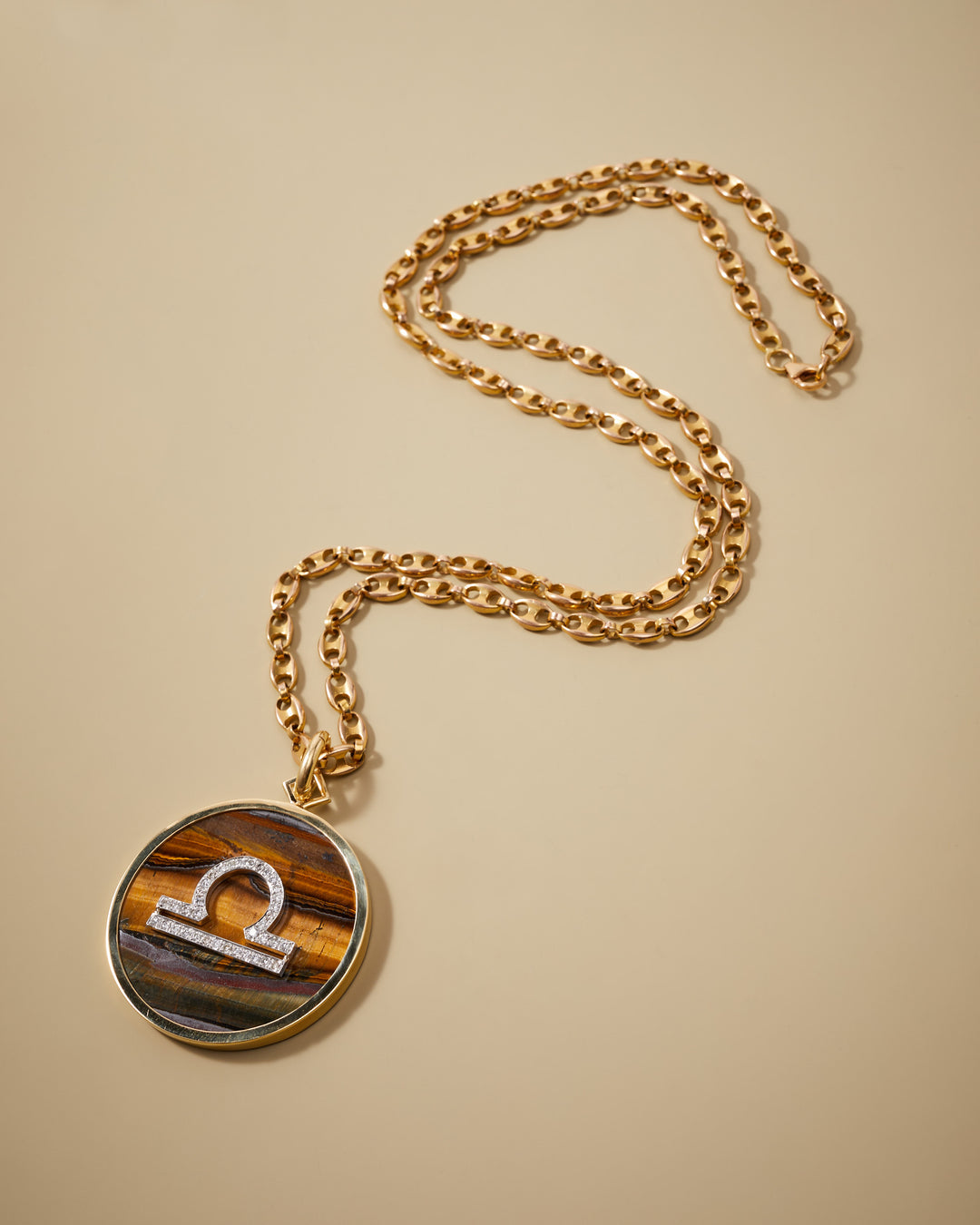 Diamond and Tiger's Eye Zodiac Pendant in 18k Gold