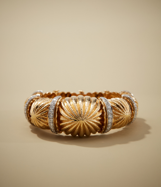 David Webb Diamond Bangle Bracelet in Fluted 18k Gold & Platinum