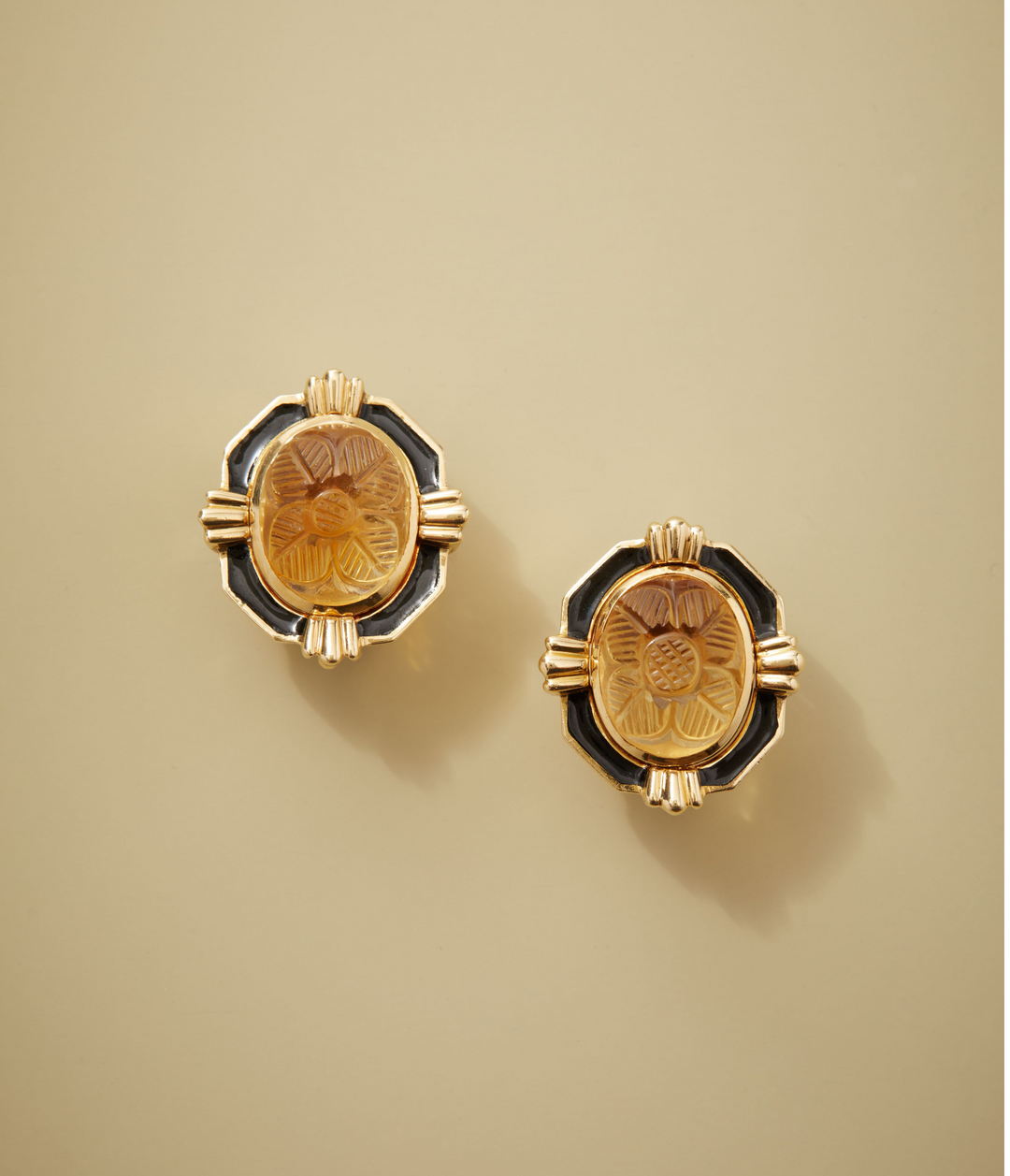 David Webb Black Enamel and Citrine Earrings in 18k Gold