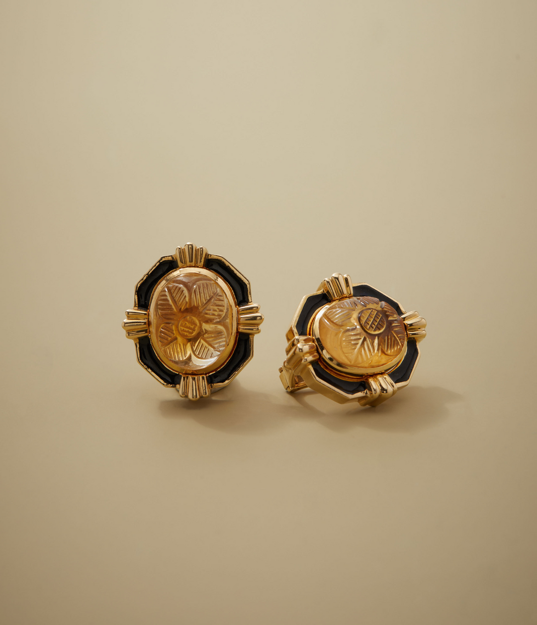 David Webb Black Enamel and Citrine Earrings in 18k Gold