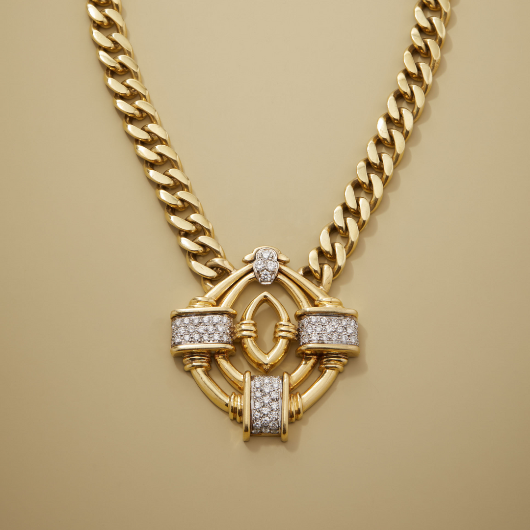 Diamond Pendant on Curb Link Chain in 18k Gold