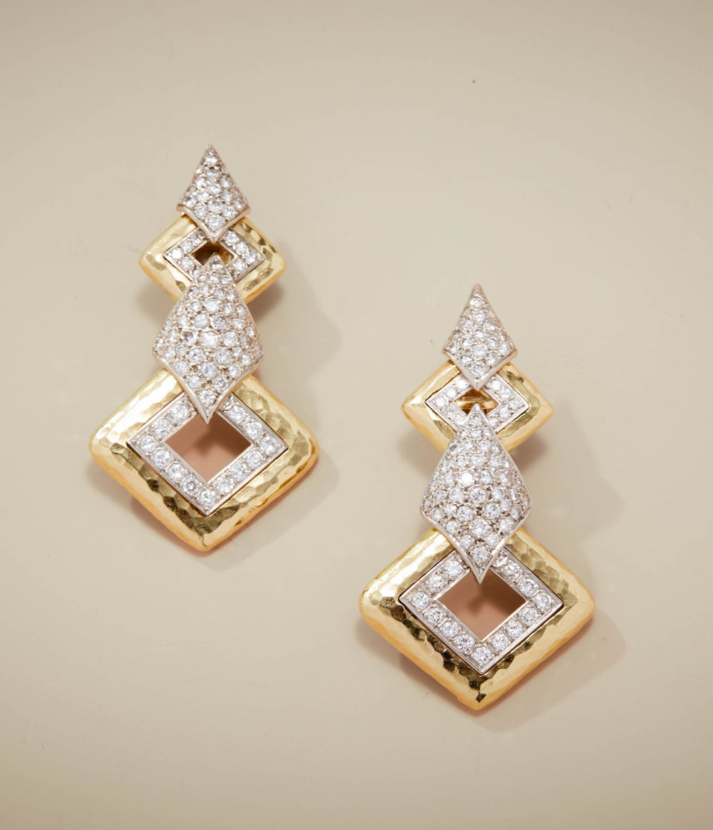 Diamond Pendant Earrings in 18K Bi-Color Gold