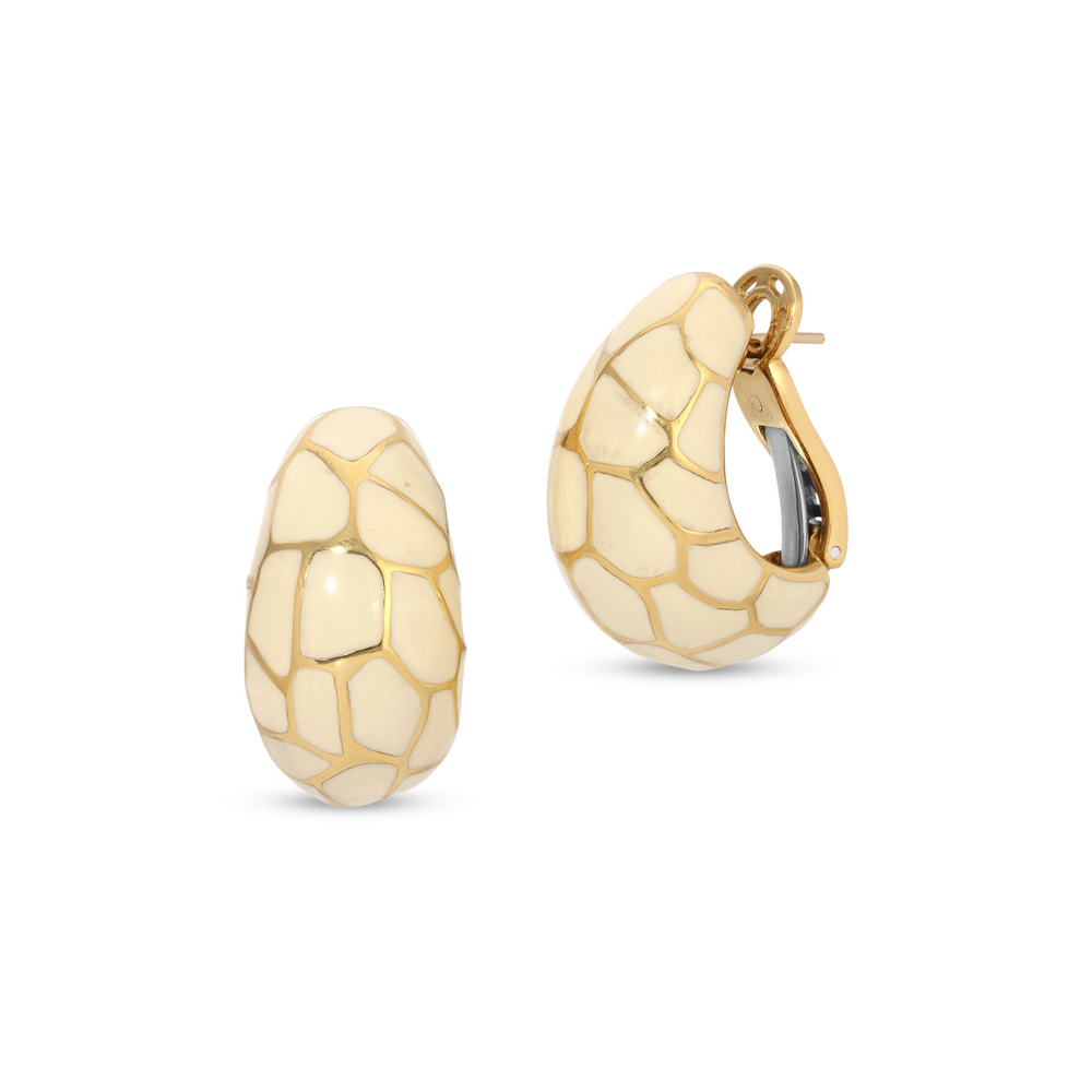 Italian Ivory Enamel Earrings in 18k Gold