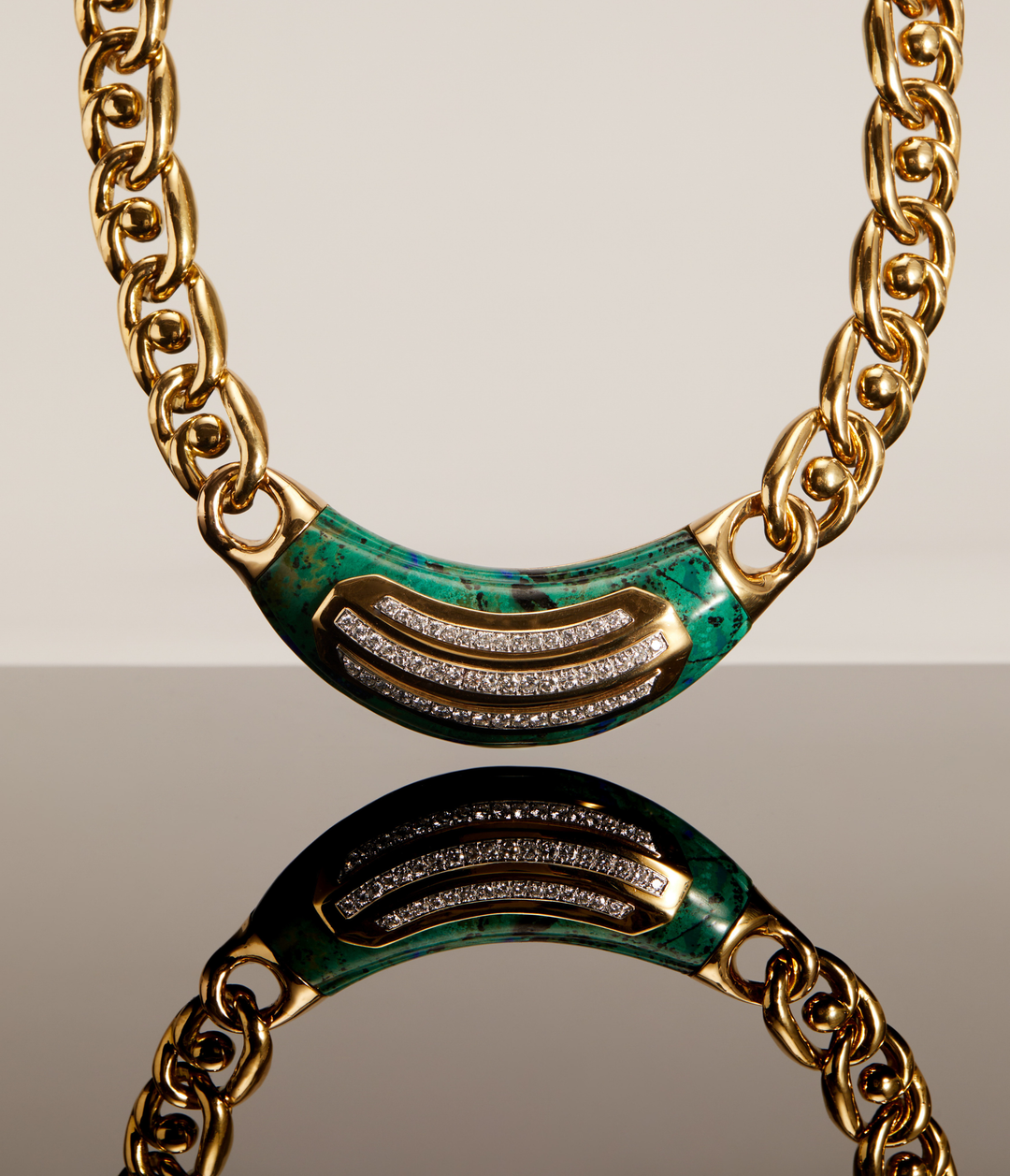 David Webb Azurmalachite and Diamond Necklace in 18k Gold