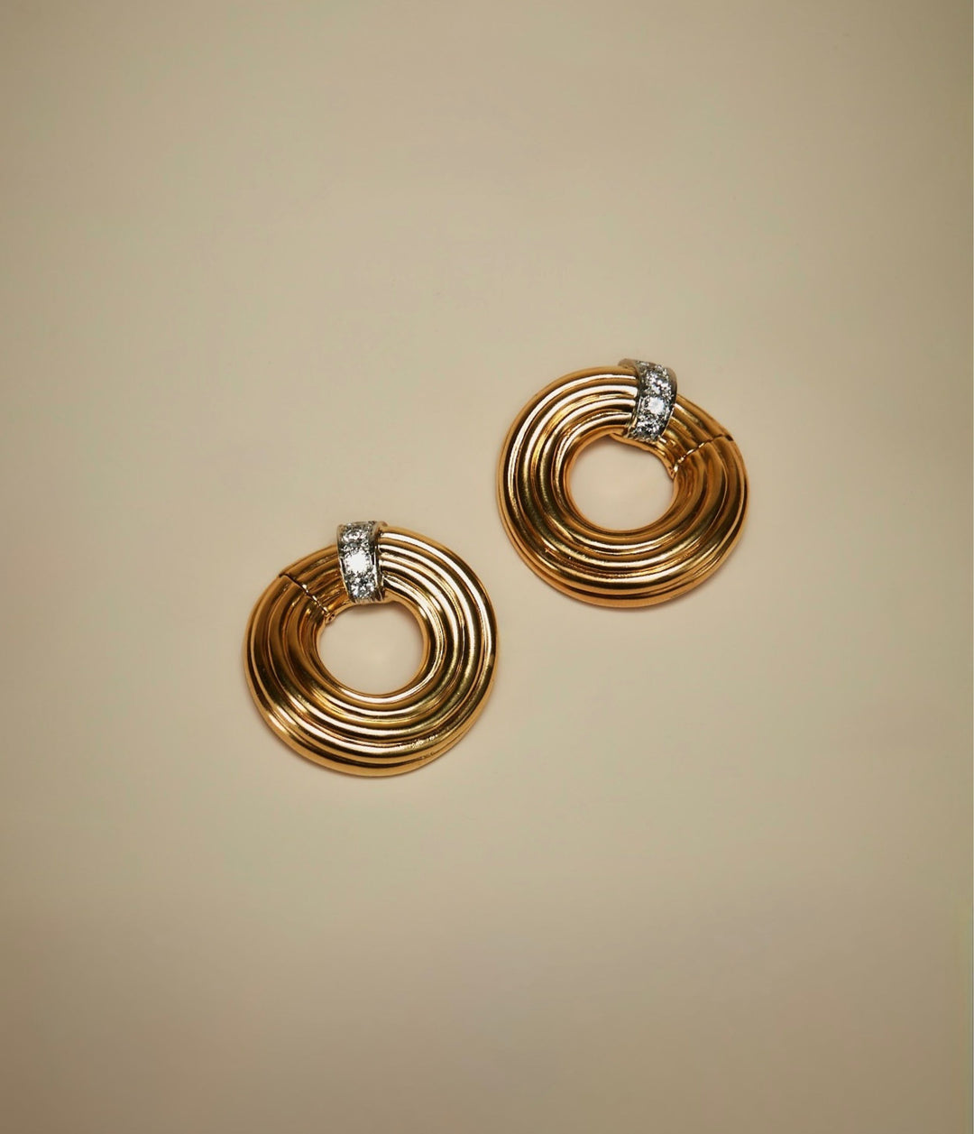 David Webb Diamond Circle Ear Clips in 18k Gold and Platinum