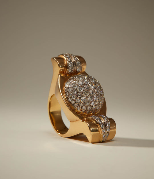 French Retro Diamond Ring in 18K Gold