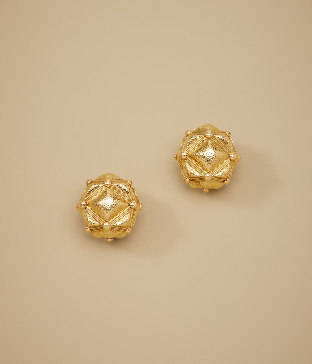 David Webb Textured Geometric Ear Clips in 18k Gold