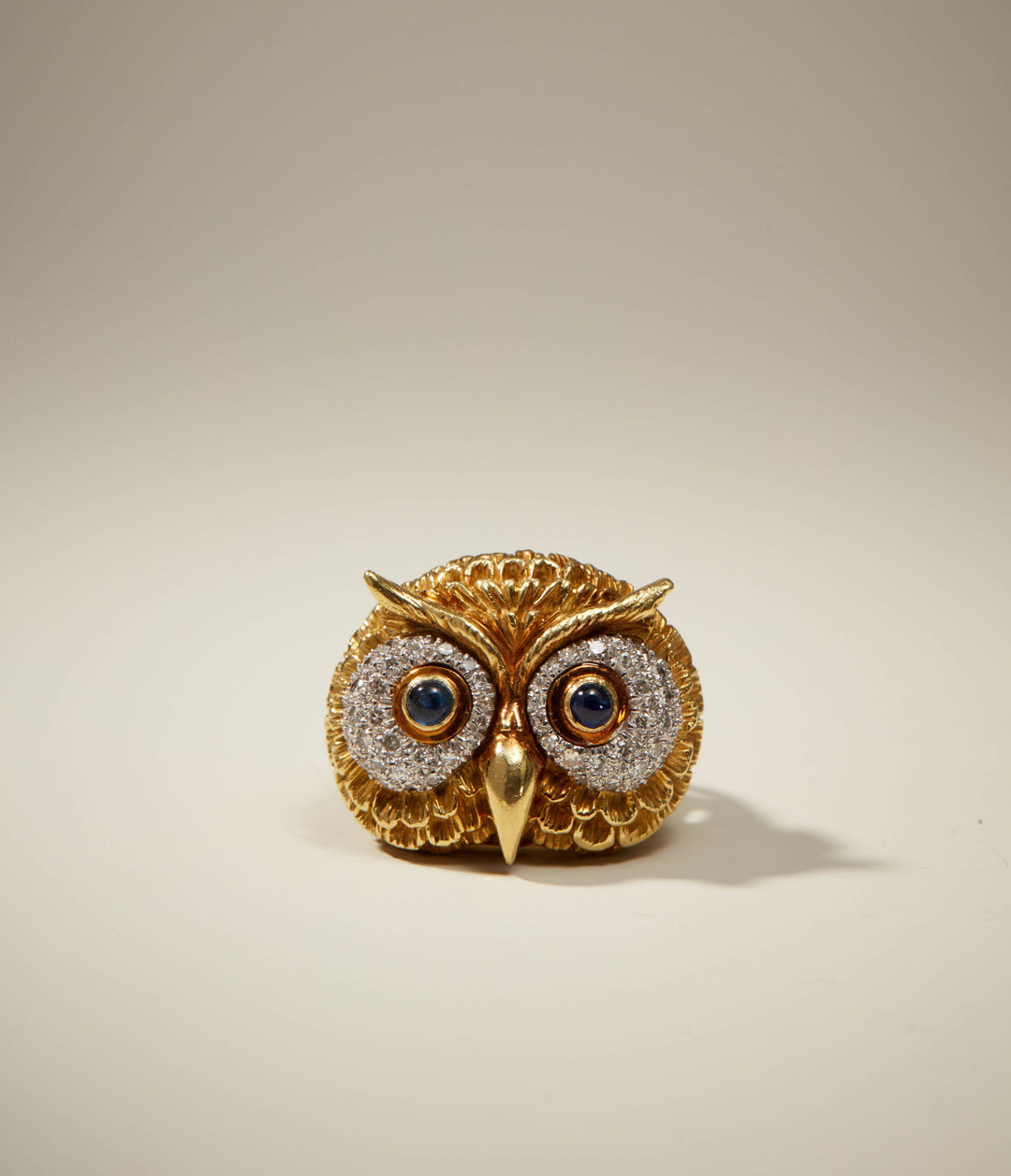 Sapphire & Diamond Owl Ring in 18K Gold