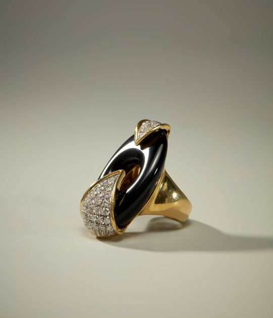 Onyx & Diamond Ring in 18K Gold