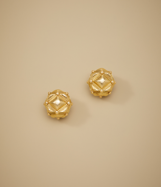 David Webb Textured Geometric Ear Clips in 18k Gold