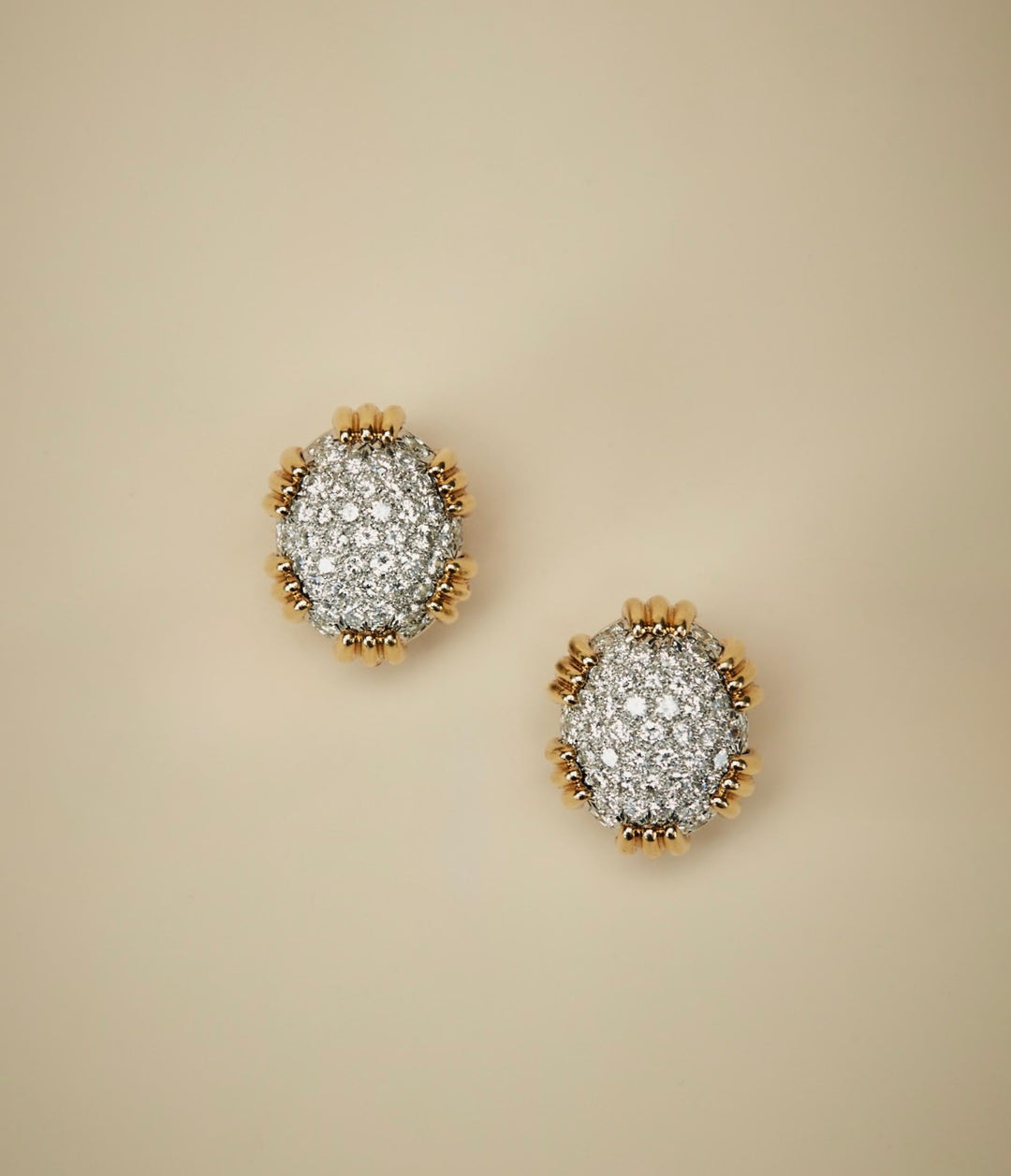 David Webb Diamond Bombé Ear Clips in Platinum & 18k Gold