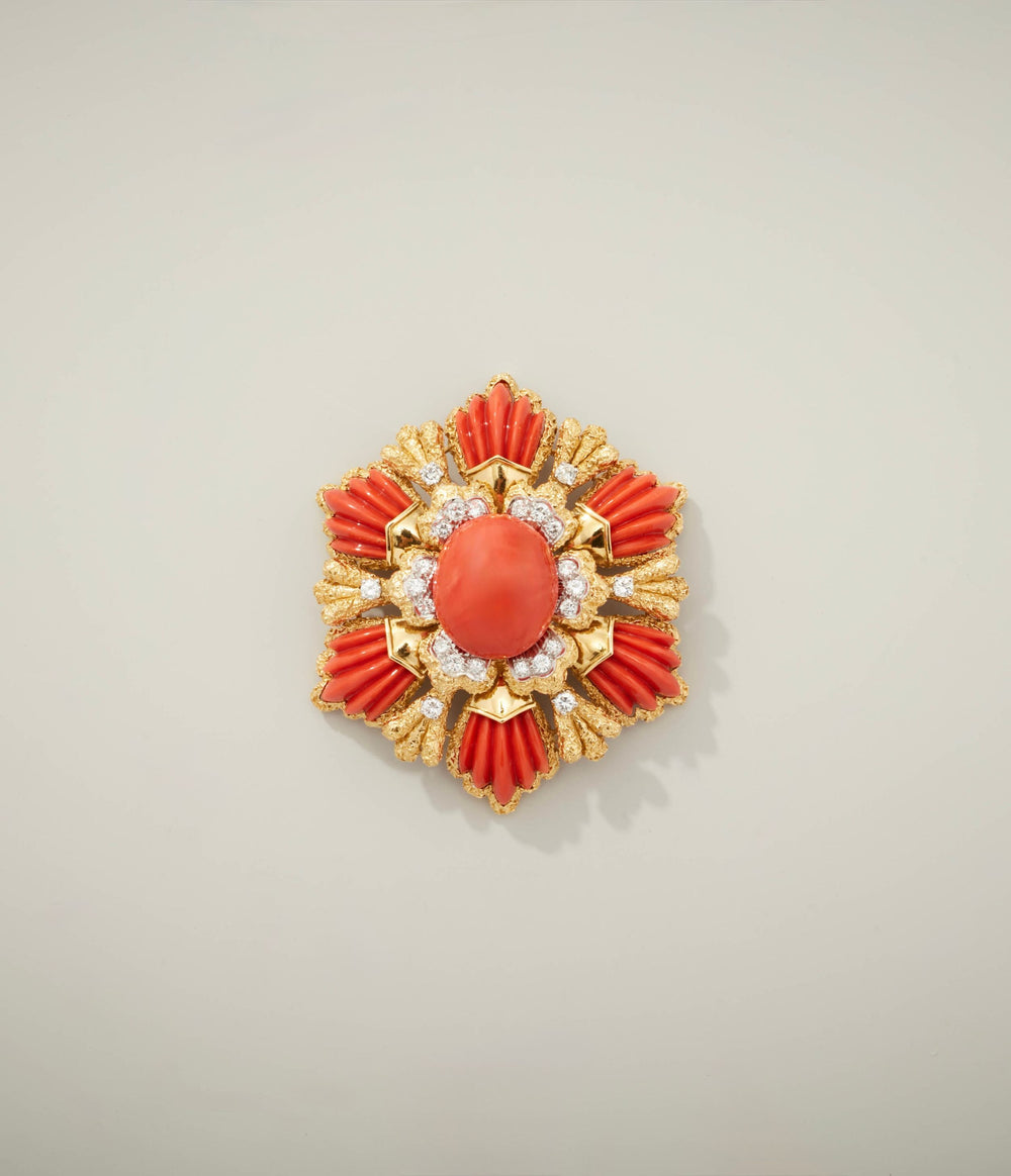 Wander & Co., Coral & Diamond Pendant-Brooch in 18K Gold