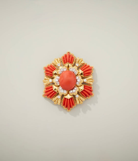 Wander & Co., Coral & Diamond Pendant-Brooch in 18K Gold