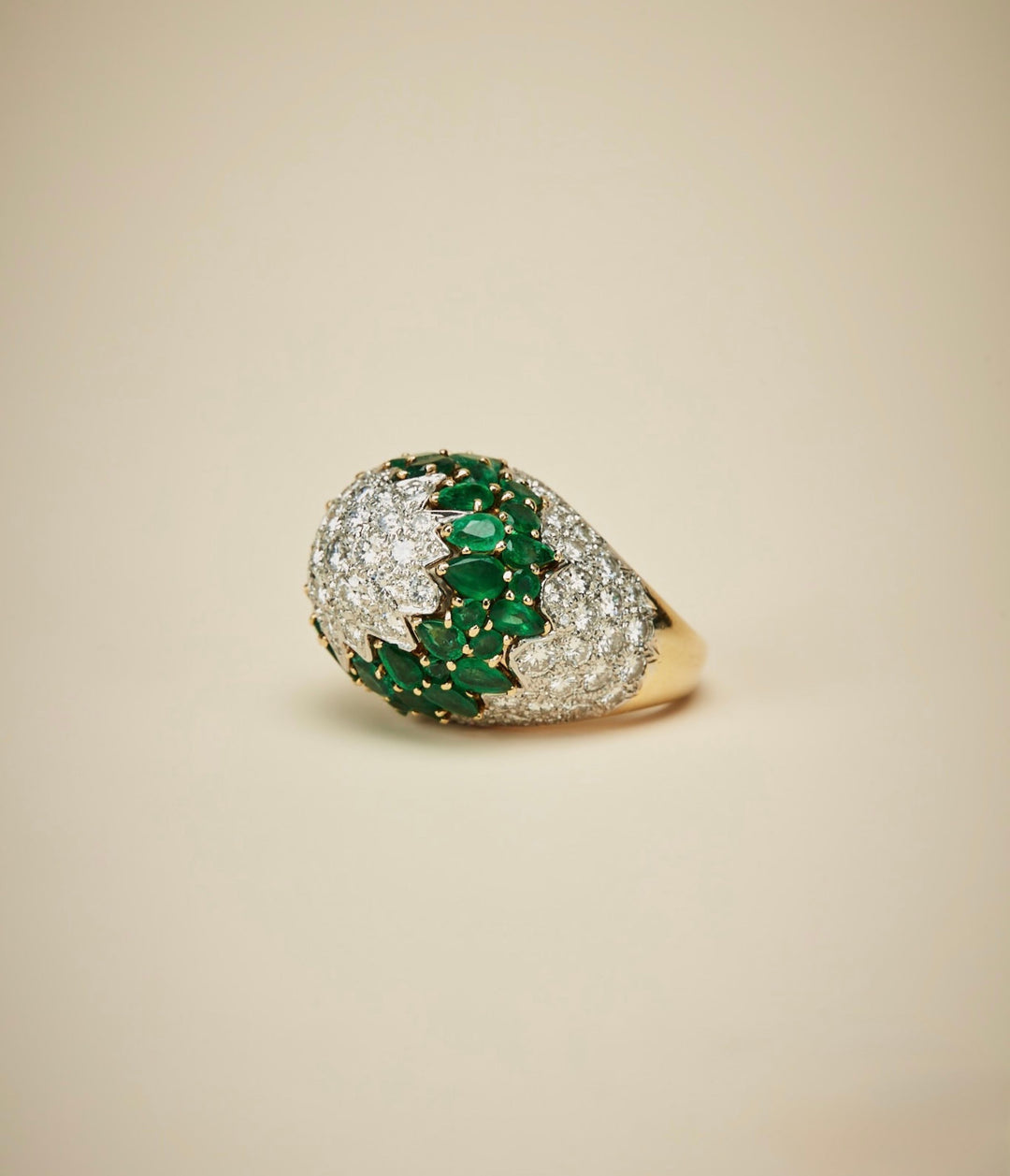 Emerald and Diamond Bombé Ring in 18K Two-Tone Gold