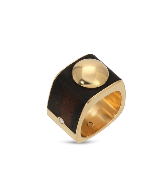 Paul Binder Wood Inlay & Diamond Square Ring in 18k Gold