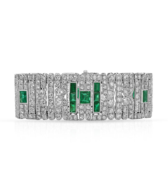 Swiss Emerald and Diamond Bracelet in Platinum