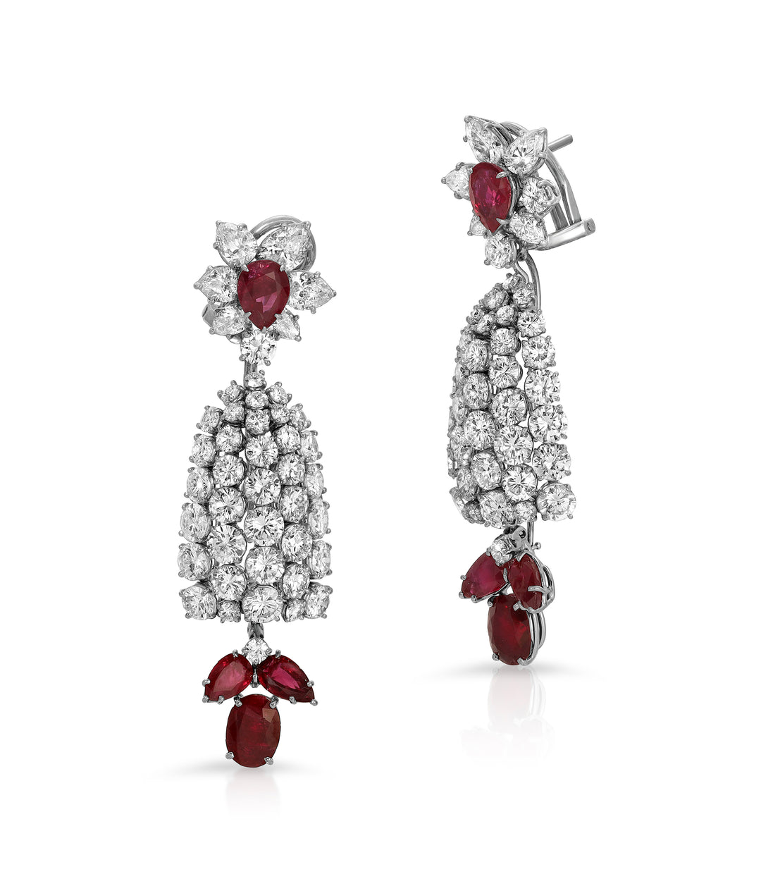 Ruby & Diamond Pendant Earrings in Platinum