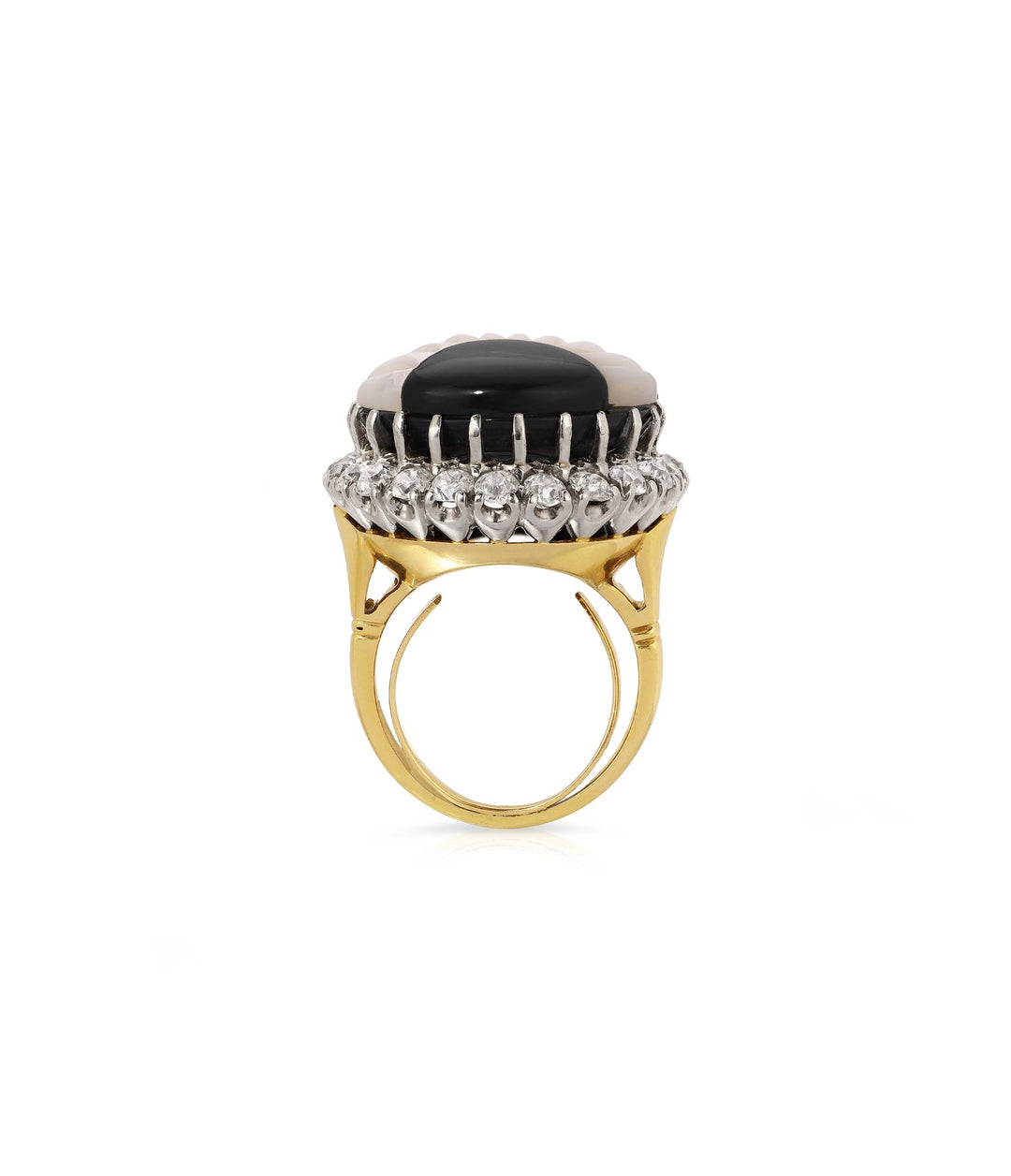 Mother of Pearl, Onyx and Diamond Shell Ring in 14K Gold