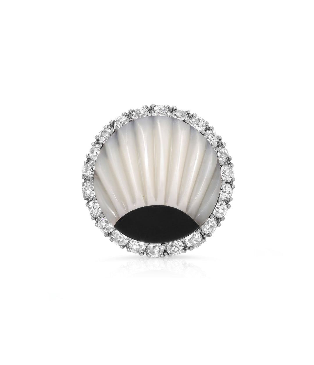 Mother of Pearl, Onyx and Diamond Shell Ring in 14K Gold