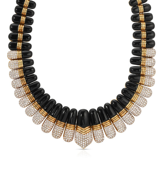 Black Onyx & Diamond Collar Necklace in 18K Gold