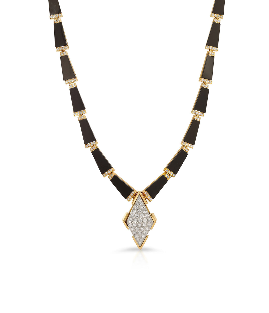 Black Onyx & Diamond Serpent Necklace in 18K Gold